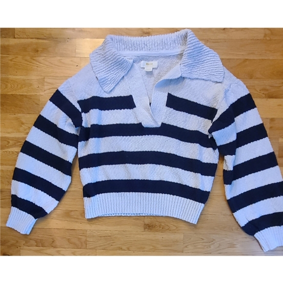 Anthropologie x MAEVEV-neck Polo Stripe Navy Sweater Medium Preppy Coastal - Picture 9 of 10